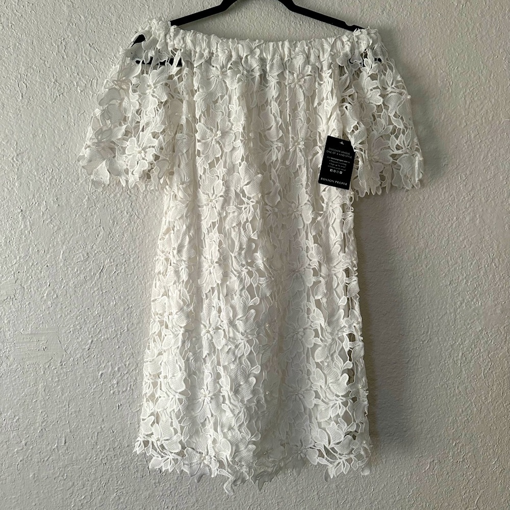 White Floral Lace Off the Shoulder Dress